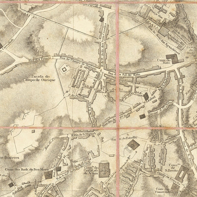 Old Military Map of Lisbon, 1814: Jerónimos, Castelo de S. Jorge, Praça do Commercio, Tagus River