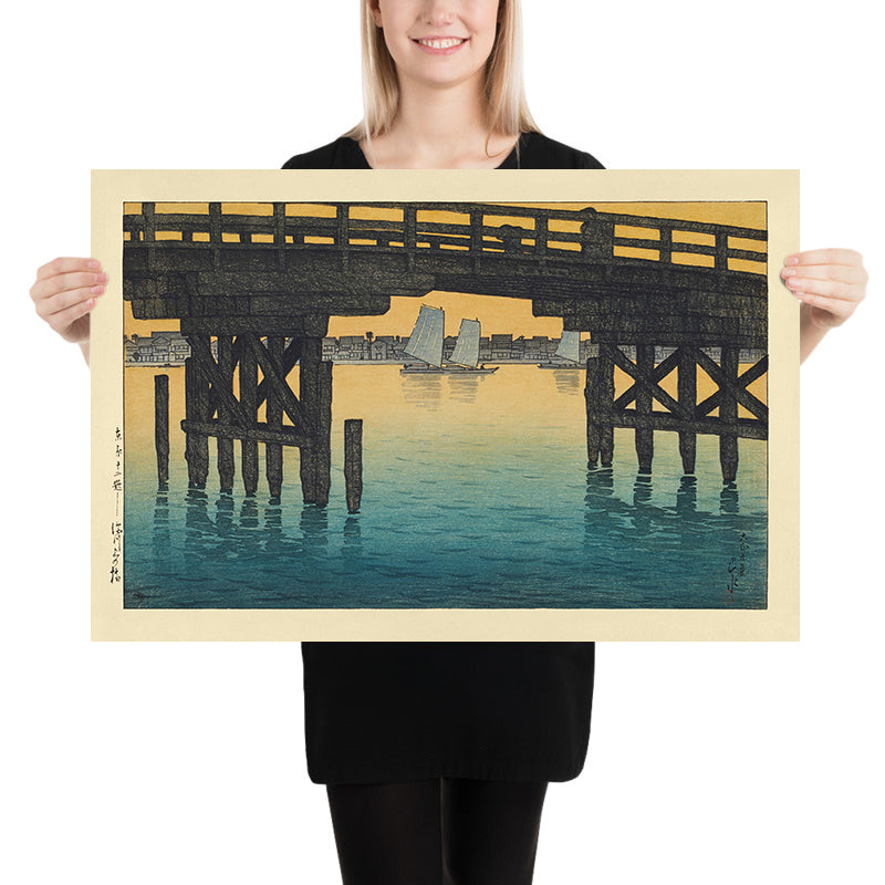 Puente Kaminohashi en Fukagawa, Tokio por Hasui Kawase, 1935 