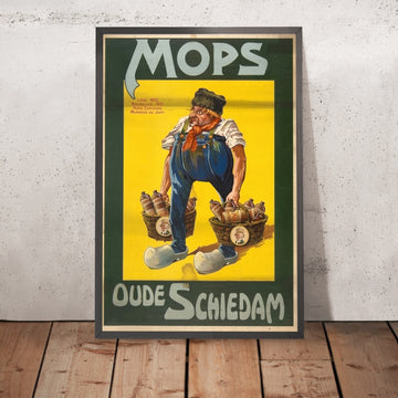 A framed image of Mops Oude Schiedam Vintage Drinks Advertising Poster, 1910
