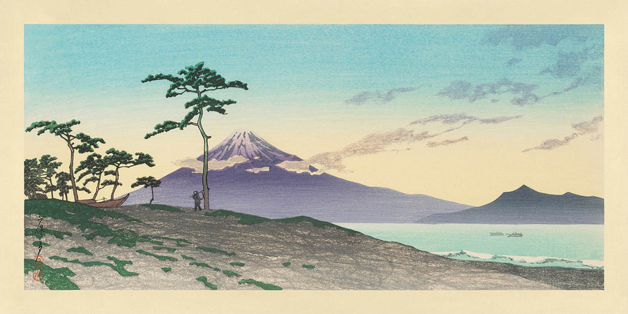 Vista del Monte Fuji por la tarde en Miho de Hasui Kawase 1935 
