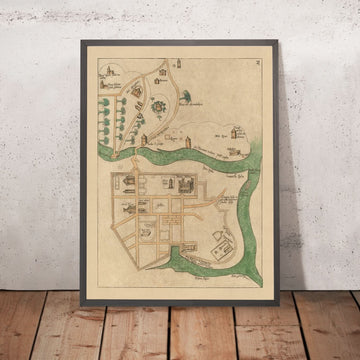 Antigua mapa de Jerusalén en tiempos bíblicos por Bongars: Salomón, Pilato, Sepulcro, Cedrón, Siloé 