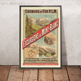 Chamonix Travel Poster: Chemins de fer P.L.M. Excursions au Mont-Blanc by F. Hugo d’Alesi, 1889