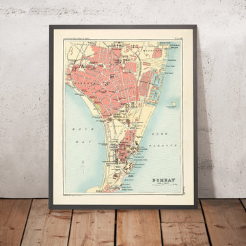 Old City Map of Mumbai by Bartholomew, 1893: Back Bay, Bombay Harbour, Churchgate, Govt Dockyard, Univ. Clock Tower