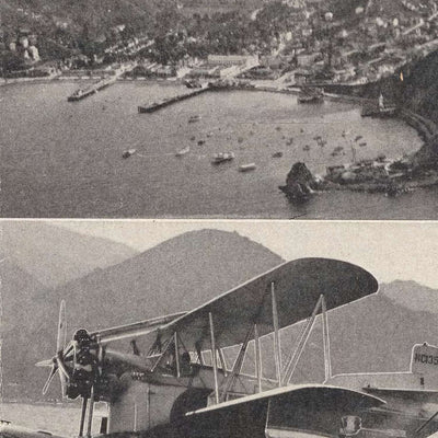 Pictorial Map of Los Angeles to Catalina Airline Route, 1929: Western Air Express, Casino Resort, Tri-Motored Fokker, Santa Monica, Pasadena