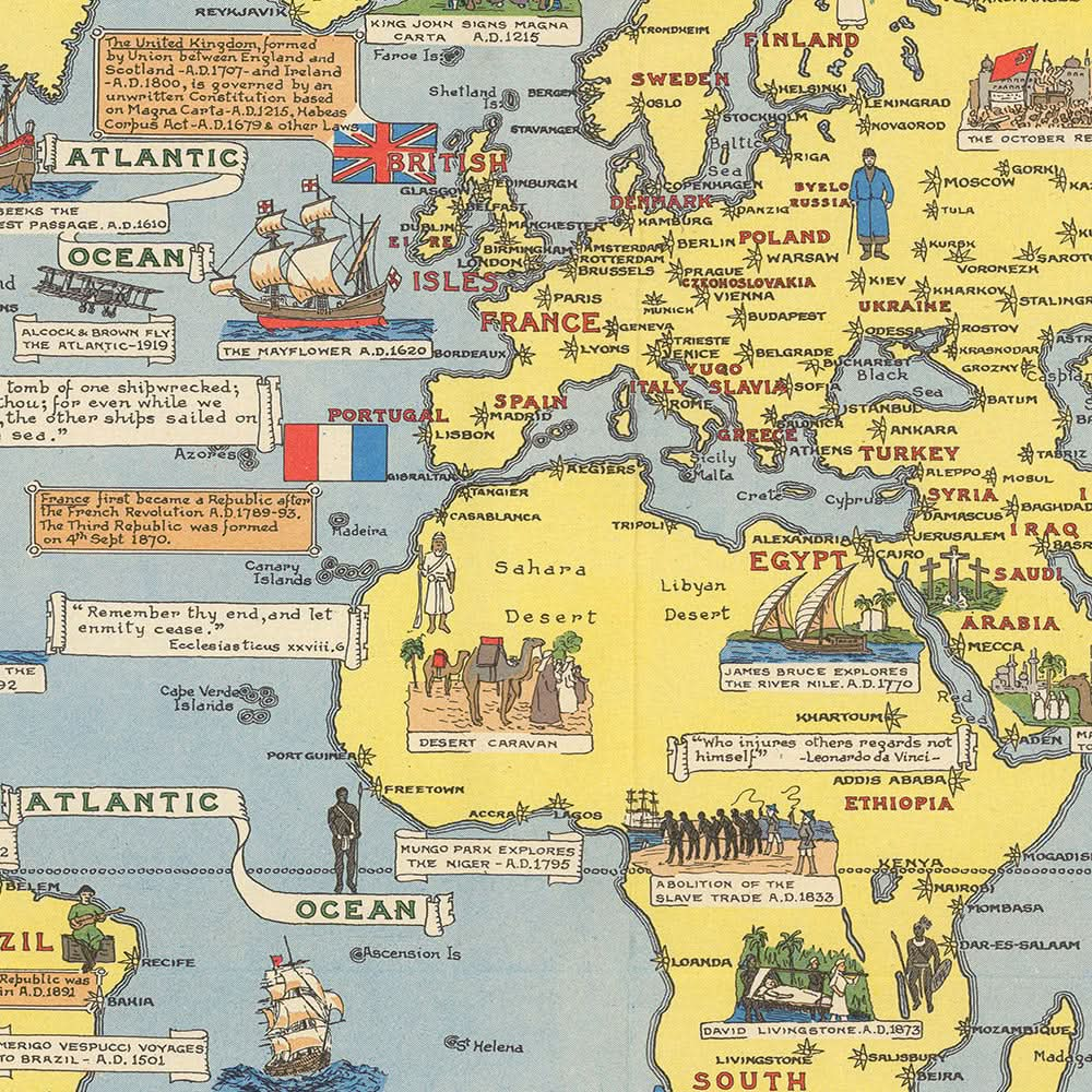 Old World Map of the United Nations, 1948: Post-WWII Era, Pictorial Style