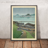 Village côtier japonais pluvieux par Hasui Kawase 1935 