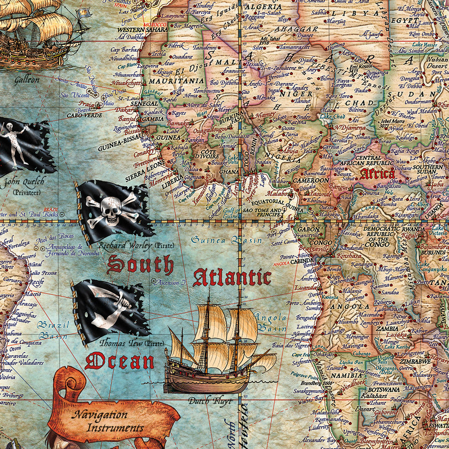 Mappa del Mondo dei Pirati Antichi di Ray&Co, 2025: Navi Pirata, Armi, Storia 