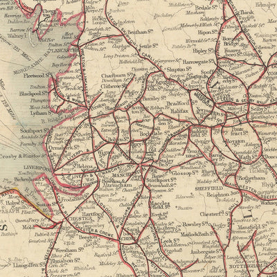 Old Railway Map of Great Britain by Tallis, 1850: London, Liverpool, Manchester, Steamboat Routes, Ornate Borders