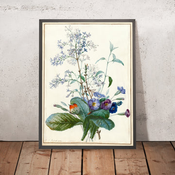 A framed image of A Bouquet of Flowers with Insects by Pierre Joseph Redouté, 1759