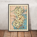 Carte picturale du New Jersey par Ruth Taylor White, 1935 : Newark, Jersey Shore, Pine Barrens, Océan Atlantique, Rivière Delaware 