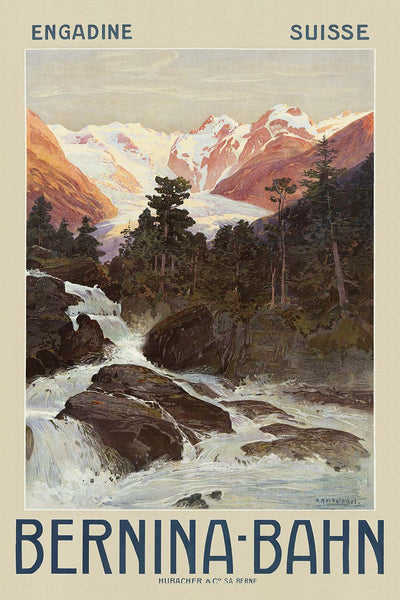 Engadin, Switzerland Travel Poster: Bernina-Bahn by Anton Reckziegel, 1908