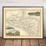 Ancienne carte de l'Amérique centrale par John Tallis, 1851 : Guatemala, Honduras, Antigua, Belize, territoire des Miskitos, Nicaragua 