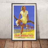 Póster de viaje de la Gran Barrera de Coral: Para unas vacaciones diferentes de Percy Trompf, 1939 