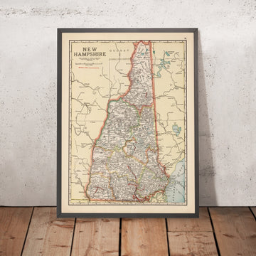Old Auto Trails Map of New Hampshire, 1920: Manchester, Nashua, Concord, Salem, Keene