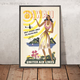 Hawaii-Reiseposter: Nur wenige Stunden entfernt mit dem Mainliner von United Air Lines, 1950 