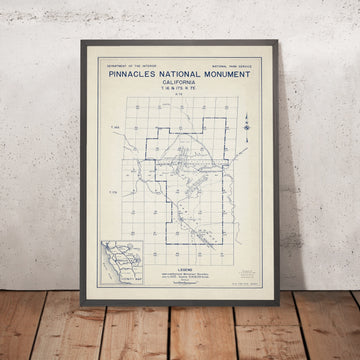 Old Map of Pinnacles National Monument, California, 1940: Bear Gulch, Chalone Pk, Table Mtn