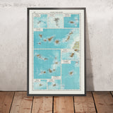Old Map of Atlantic Ocean Islands, 1967: USSR World Atlas, Jan Mayen to St Helena, relief shading & bathymetry