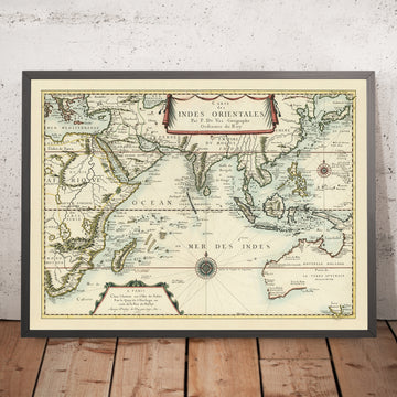 Antiguo mapa del Océano Índico de Du Val, 1665: Indias Orientales, viajes holandeses, Australia temprana 