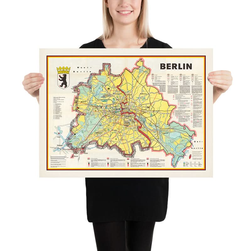 Mappa antica di Berlino, 1963: Costruzione del Muro di Berlino, Guerra Fredda, Porta di Brandeburgo 