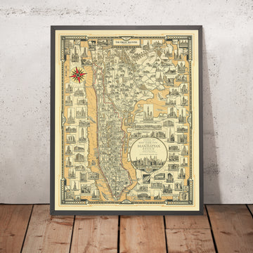 Manhattan: The Great Saunter, Route Map by The Unique Maps Co. and Chase, 1939: Personalisable, Central Park, Statue of Liberty, Empire State Building, Harlem