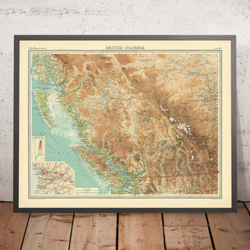 Alte Karte von Vancouver & British Columbia von Bartholomew, 1922: Victoria, Rocky Mountains, Vancouver Island, Fraser River 