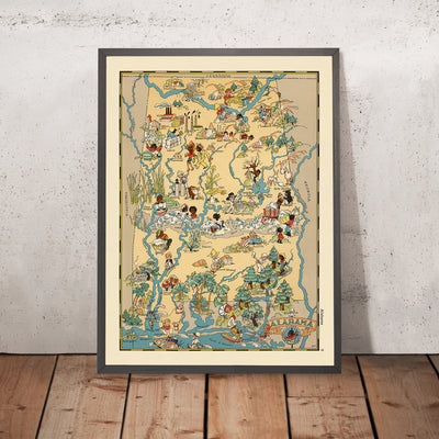 Pictorial Map of Alabama by Ruth Taylor White, 1935: Birmingham, Montgomery, Mobile, Cotton Fields, Rivers
