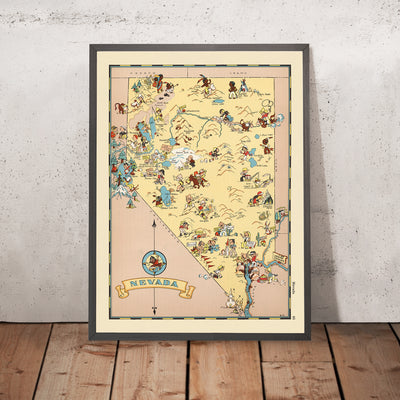 Pictorial Map of Nevada by Ruth Taylor White, 1935: Las Vegas, Reno, Carson City, Mining, Railroads