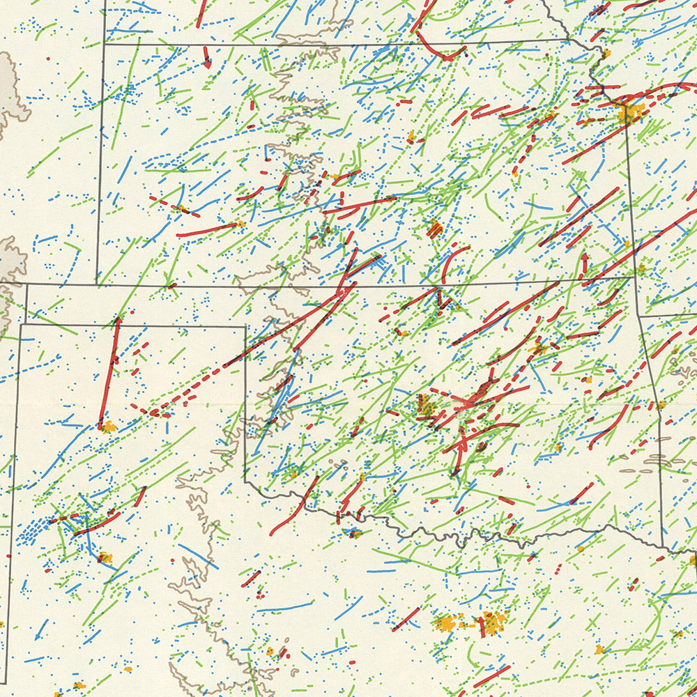 Old Map of US Tornado Activity 1930-1974 by Fujita & Pearson: Paths, Death Statistics, Tornado Alley