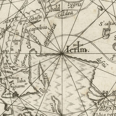 Alte Weltkarte von Jerusalem von Vesconte, 1611: Mittelalterliche Mappa Mundi, Portolan-Stil, Kompassrose