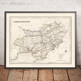 Alte Karte von Carmarthenshire von Lewis, 1844: Llanelli, Carmarthen, Tywi, Black Mountain, Kidwelly Castle 