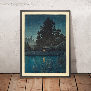 Un’immagine incorniciata di Omiya sotto la pioggia di Hasui Kawase 1935