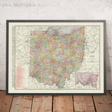 Ancienne carte atlas d'affaires de l’Ohio, 1911 : Columbus, Cleveland, Cincinnati, Toledo, chemins de fer 
