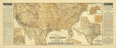 Large Old Rare Map of the United States by Poole Brothers, 1893: Railways, Steamship Routes