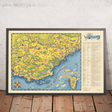 Old Map of Côte d’Azur (French Riviera) by Flornoy Jean, 1950: Nice, Cannes, Monaco, Antibes, Saint-Tropez