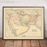 Mappa antica della Persia e dell'Arabia di Colton, 1857: Medio Oriente, Golfo Persico, Monti Zagros 