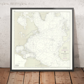 Old North Atlantic Ocean Nautical Chart, 1883: Fathoms; Lanes & Currents; Greenland-Bermuda-Azores