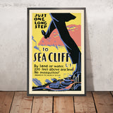 Sea Cliff, Long Island Travel Poster: Just One Long Step, 1936
