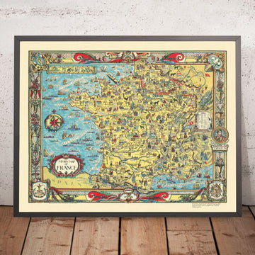 Vecchia mappa storica della Francia, 1936: Storie, battaglie, luoghi di interesse, persone famose 