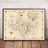 Old Pictorial Map of Texas by Oliver, 1965: Houston, Dallas, San Antonio, Austin, Big Bend