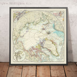 Alte Karte der Nordpol-Exploration, 1910: Pearys Route, Arktische Reisen 