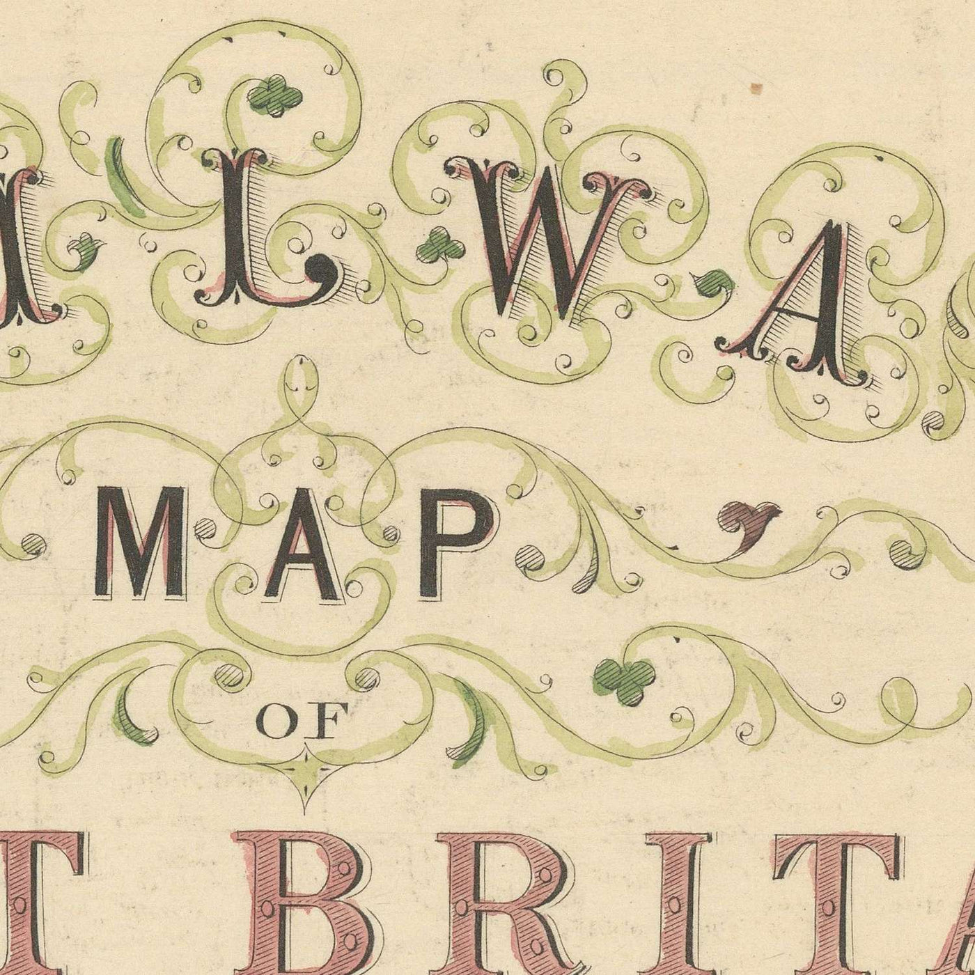 Old Railway Map of Great Britain by Tallis, 1850: London, Liverpool, Manchester, Steamboat Routes, Ornate Borders