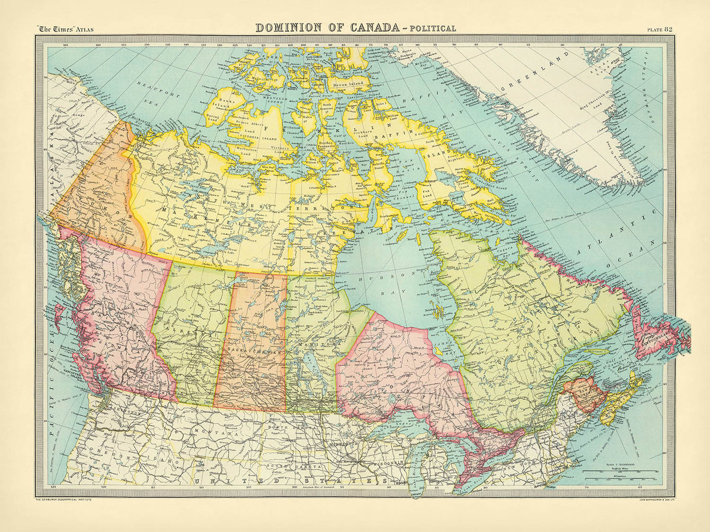 Old Map of the Dominion of Canada, 1922: Great Lakes, Rocky Mountains, Shipping Routes, Arctic Archipelago