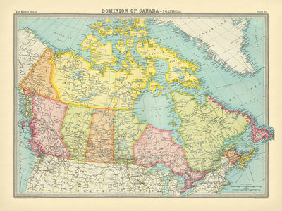 Old Map of the Dominion of Canada, 1922: Great Lakes, Rocky Mountains, Shipping Routes, Arctic Archipelago