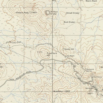 Mapa antiguo de la Isla Ascensión, 1964: Green Mountain, Georgetown, carreteras, topografía, estilo Ordnance