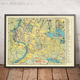 Mapa antiguo de Bangkok, 1954: Chao Phraya, Wat Arun, Gran Palacio, Dusit, Parque Lumphini 
