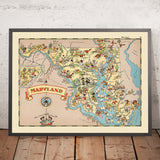 Bildkarte von Maryland von Ruth Taylor White, 1935: Baltimore, Annapolis, Chesapeake Bay, Potomac River, Appalachen 
