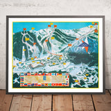 Alte Karte von Squaw Valley, USA, Olympische Winterspiele 1960: Eisbahn, Speed-Oval, Skisprungschanze, Dorf, Herren-Abfahrt 