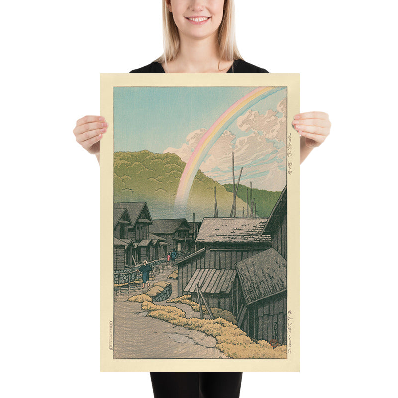 Arco iris sobre Kanita en la Prefectura de Aomori por Hasui Kawase, 1935 