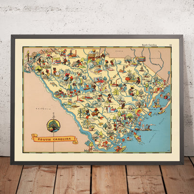 Pictorial Map of South Carolina by Ruth Taylor White, 1935: Columbia, Charleston, Greenville, Atlantic Coast, County Borders