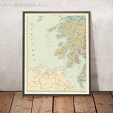 Mapa antiguo costero de Argyll y Bute, Escocia, de Stanford, 1904: Mull, Islay, Jura, Tiree, Kintyre 